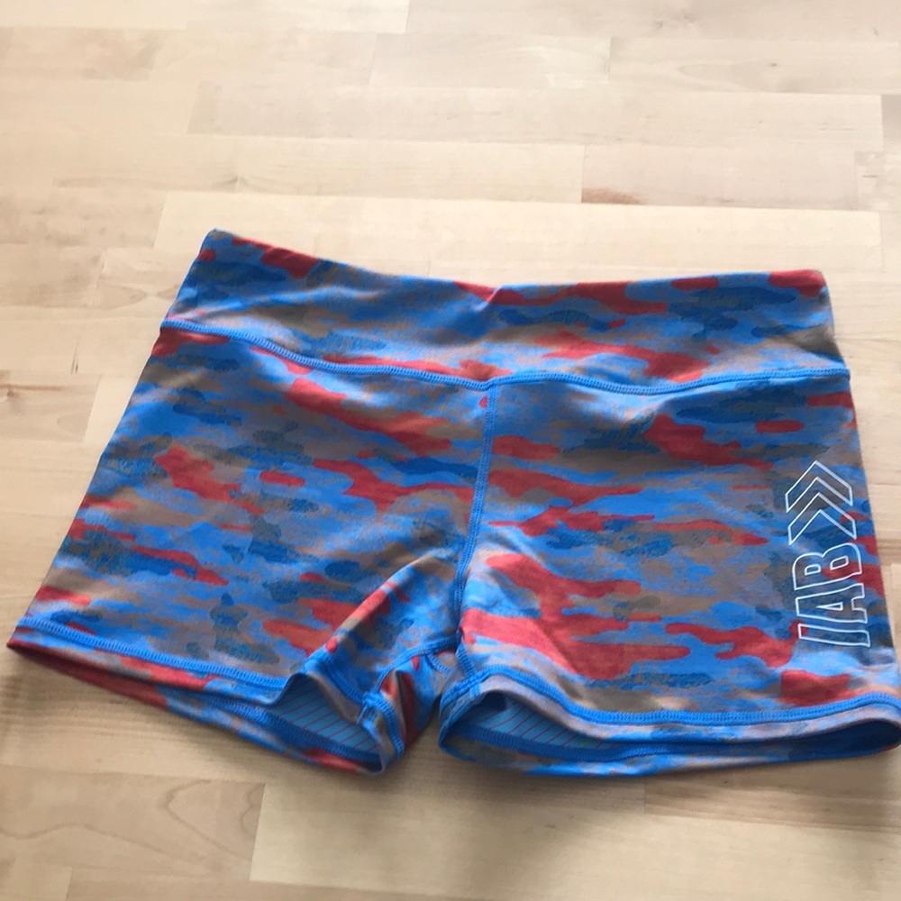 IAB MGG booty shorts NWOT blue/orange camo
